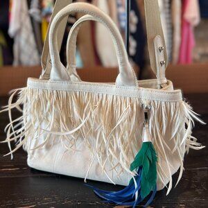 Prada Canapa Fringe with Plume White 2-Way Crossbody Bag